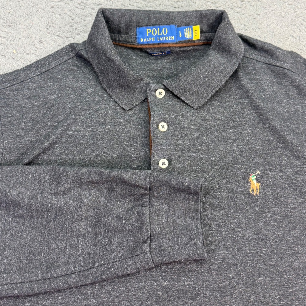Polo Ralph Lauren Polo Shirt Mens L Gray Long Sleeve Classic Fit Pony Logo